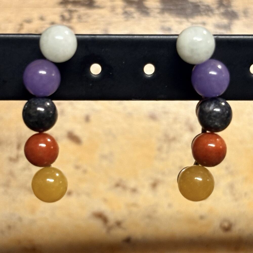 Jade Of Yesteryear Earrings Multi Color Round Jade and Sterling Silver Vintage
